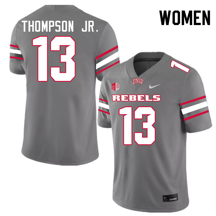 Women #13 Corey Thompson Jr. UNLV Rebels College Football Jerseys Stitched-Grey Women #13 Corey Thompson Jr. UNLV Rebels College Football Jerseys Stitched-Grey